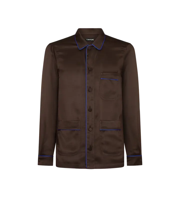 JACQUARD MICRO DOT PAJAMA PIPING SHIRT COMBO BROWN & BLUE online